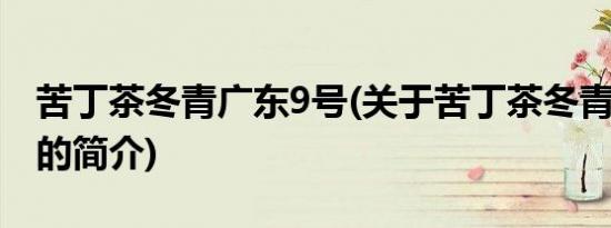 苦丁茶冬青广东9号(关于苦丁茶冬青广东9号的简介)