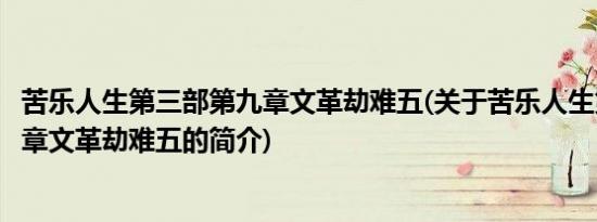 苦乐人生第三部第九章文革劫难五(关于苦乐人生第三部第九章文革劫难五的简介)