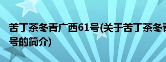 苦丁茶冬青广西61号(关于苦丁茶冬青广西61号的简介)