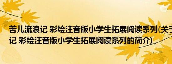 苦儿流浪记 彩绘注音版小学生拓展阅读系列(关于苦儿流浪记 彩绘注音版小学生拓展阅读系列的简介)