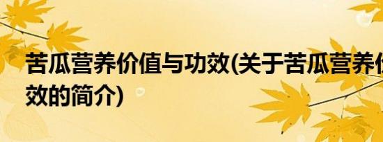 苦瓜营养价值与功效(关于苦瓜营养价值与功效的简介)