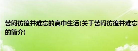 苦闷彷徨并难忘的高中生活(关于苦闷彷徨并难忘的高中生活的简介)