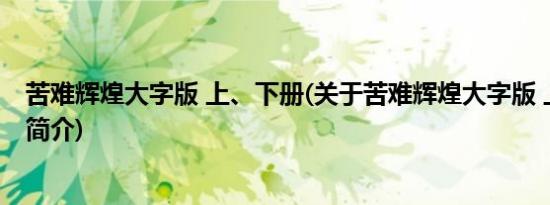 苦难辉煌大字版 上、下册(关于苦难辉煌大字版 上、下册的简介)