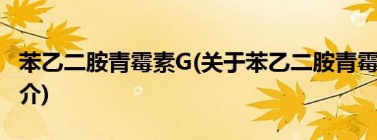 苯乙二胺青霉素G(关于苯乙二胺青霉素G的简介)