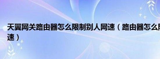 天翼网关路由器怎么限制别人网速（路由器怎么限制别人网速）