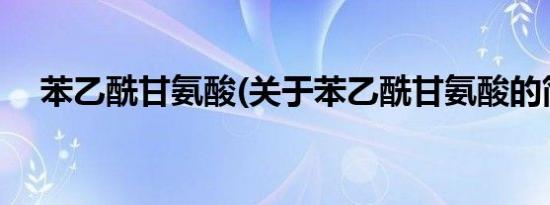 苯乙酰甘氨酸(关于苯乙酰甘氨酸的简介)