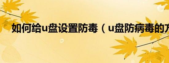 如何给u盘设置防毒（u盘防病毒的方法）