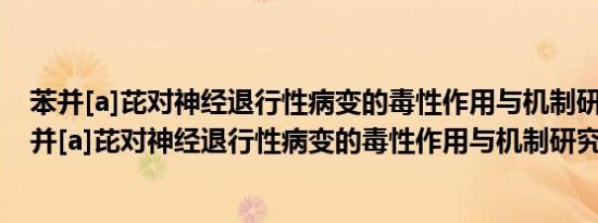 苯并[a]芘对神经退行性病变的毒性作用与机制研究(关于苯并[a]芘对神经退行性病变的毒性作用与机制研究的简介)