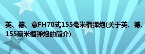 英、德、意FH70式155毫米榴弹炮(关于英、德、意FH70式155毫米榴弹炮的简介)