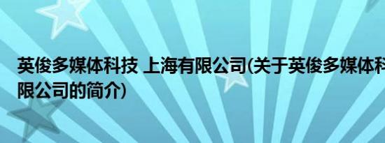 英俊多媒体科技 上海有限公司(关于英俊多媒体科技 上海有限公司的简介)