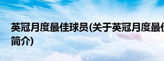 英冠月度最佳球员(关于英冠月度最佳球员的简介)