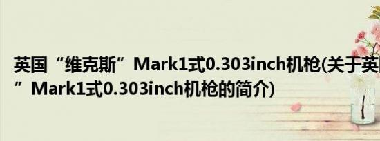 英国“维克斯”Mark1式0.303inch机枪(关于英国“维克斯”Mark1式0.303inch机枪的简介)