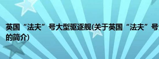 英国“法夫”号大型驱逐舰(关于英国“法夫”号大型驱逐舰的简介)