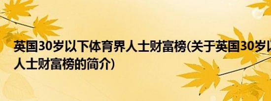 英国30岁以下体育界人士财富榜(关于英国30岁以下体育界人士财富榜的简介)