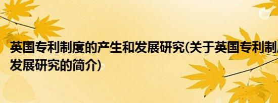 英国专利制度的产生和发展研究(关于英国专利制度的产生和发展研究的简介)