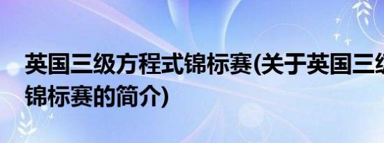 英国三级方程式锦标赛(关于英国三级方程式锦标赛的简介)