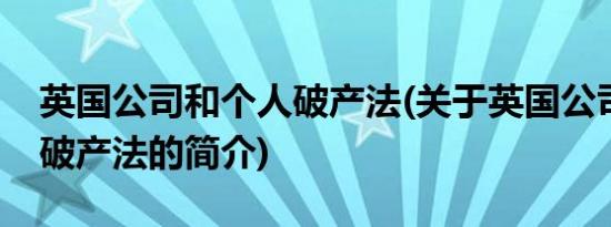 英国公司和个人破产法(关于英国公司和个人破产法的简介)