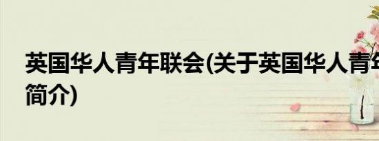 英国华人青年联会(关于英国华人青年联会的简介)