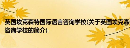 英国埃克森特国际语言咨询学校(关于英国埃克森特国际语言咨询学校的简介)