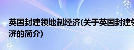 英国封建领地制经济(关于英国封建领地制经济的简介)