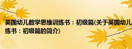 英国幼儿数学思维训练书：初级篇(关于英国幼儿数学思维训练书：初级篇的简介)