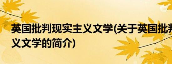 英国批判现实主义文学(关于英国批判现实主义文学的简介)