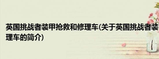 英国挑战者装甲抢救和修理车(关于英国挑战者装甲抢救和修理车的简介)