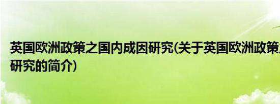 英国欧洲政策之国内成因研究(关于英国欧洲政策之国内成因研究的简介)