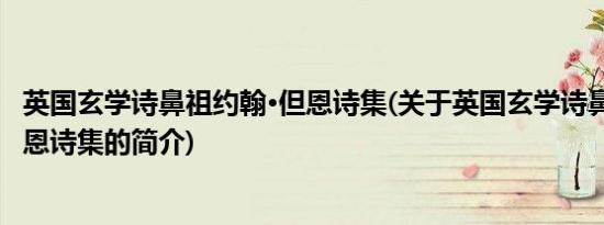 英国玄学诗鼻祖约翰·但恩诗集(关于英国玄学诗鼻祖约翰·但恩诗集的简介)