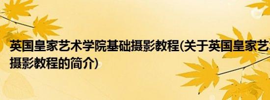 英国皇家艺术学院基础摄影教程(关于英国皇家艺术学院基础摄影教程的简介)