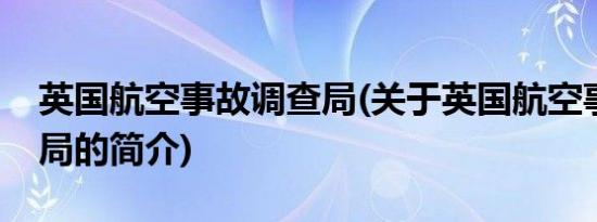 英国航空事故调查局(关于英国航空事故调查局的简介)