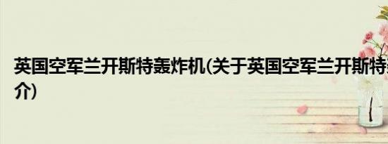 英国空军兰开斯特轰炸机(关于英国空军兰开斯特轰炸机的简介)