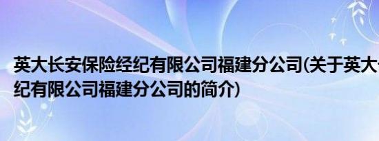 英大长安保险经纪有限公司福建分公司(关于英大长安保险经纪有限公司福建分公司的简介)