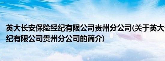 英大长安保险经纪有限公司贵州分公司(关于英大长安保险经纪有限公司贵州分公司的简介)