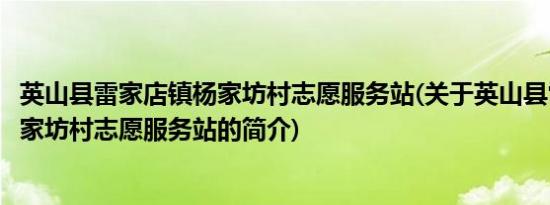 英山县雷家店镇杨家坊村志愿服务站(关于英山县雷家店镇杨家坊村志愿服务站的简介)