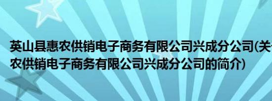 英山县惠农供销电子商务有限公司兴成分公司(关于英山县惠农供销电子商务有限公司兴成分公司的简介)