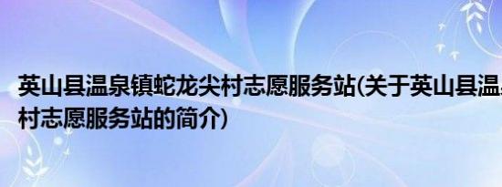 英山县温泉镇蛇龙尖村志愿服务站(关于英山县温泉镇蛇龙尖村志愿服务站的简介)