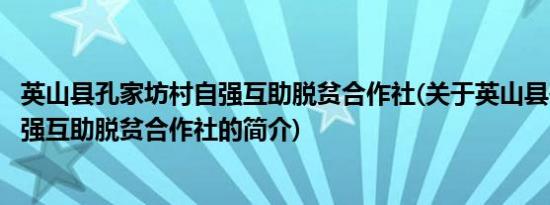 英山县孔家坊村自强互助脱贫合作社(关于英山县孔家坊村自强互助脱贫合作社的简介)