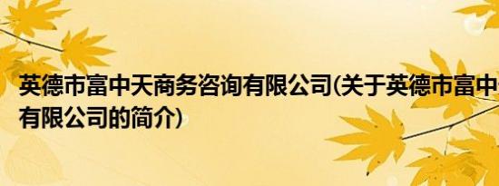 英德市富中天商务咨询有限公司(关于英德市富中天商务咨询有限公司的简介)