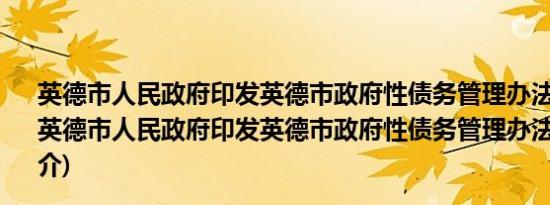 英德市人民政府印发英德市政府性债务管理办法的通知(关于英德市人民政府印发英德市政府性债务管理办法的通知的简介)