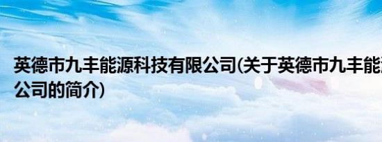 英德市九丰能源科技有限公司(关于英德市九丰能源科技有限公司的简介)