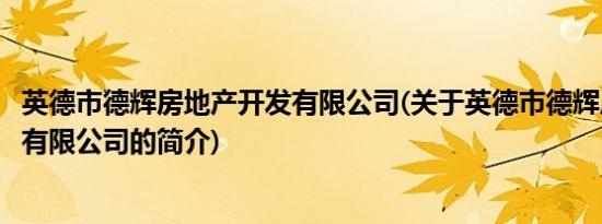 英德市德辉房地产开发有限公司(关于英德市德辉房地产开发有限公司的简介)