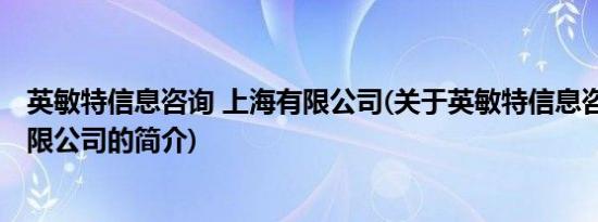 英敏特信息咨询 上海有限公司(关于英敏特信息咨询 上海有限公司的简介)