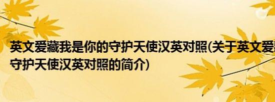 英文爱藏我是你的守护天使汉英对照(关于英文爱藏我是你的守护天使汉英对照的简介)