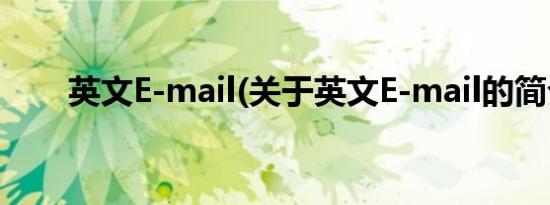 英文E-mail(关于英文E-mail的简介)