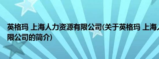 英格玛 上海人力资源有限公司(关于英格玛 上海人力资源有限公司的简介)