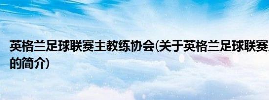 英格兰足球联赛主教练协会(关于英格兰足球联赛主教练协会的简介)