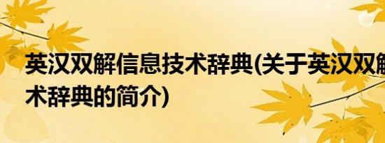 英汉双解信息技术辞典(关于英汉双解信息技术辞典的简介)