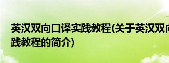 英汉双向口译实践教程(关于英汉双向口译实践教程的简介)