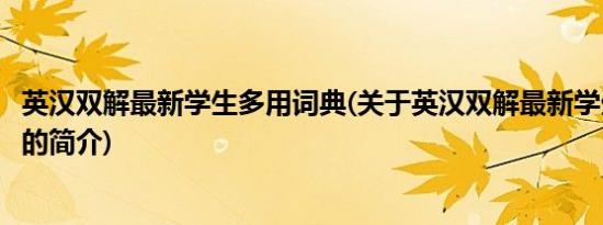 英汉双解最新学生多用词典(关于英汉双解最新学生多用词典的简介)